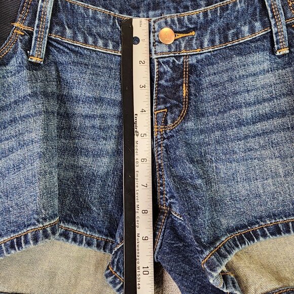 Womens Isabel Maternity Side Panel MIDI Blue Denim Jean Shorts 4” inseam Size 4 - Picture 5 of 9